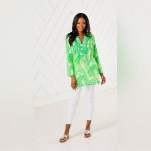 Sail to Sable Palm Print Kaftan with Tassel Trim XS